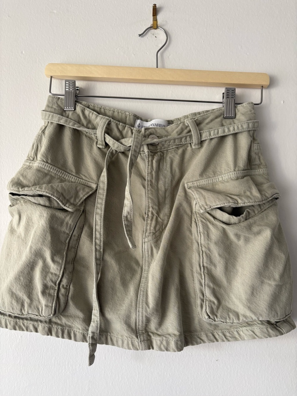 Stradivarius Sage Cargo Mini Skirt